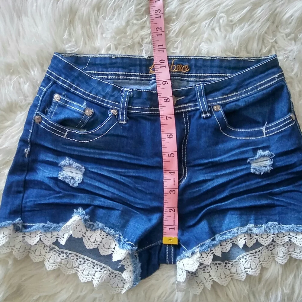 Bamboo Lace Trim Denim Shorts